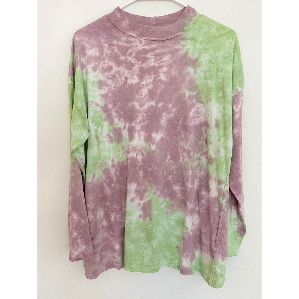 We The Free Free People Tie Dye Long Sleeve Mock Neck Oversized Top Purple Green